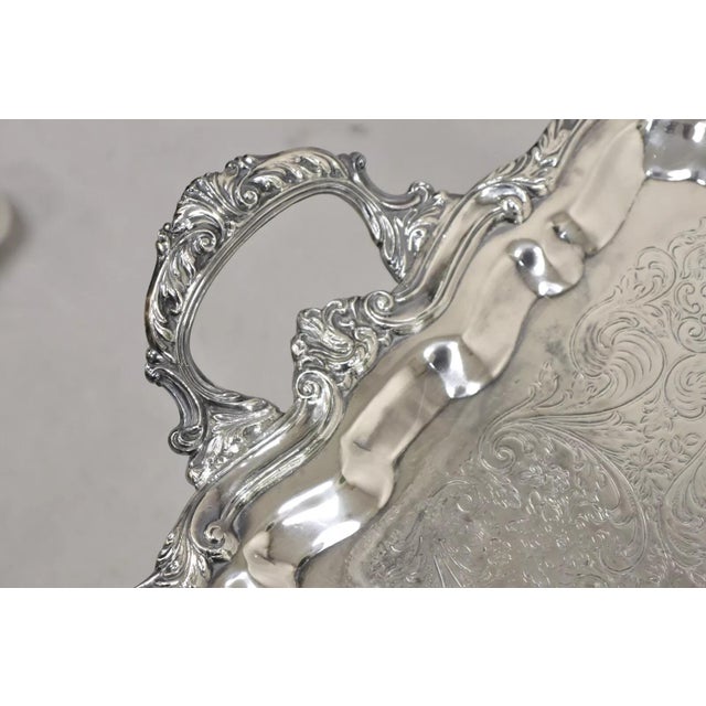 Victorian Vintage Sheridan Victorian Ornate Large Silver Plated Serving Platter Tray For Sale - Image 3 of 12