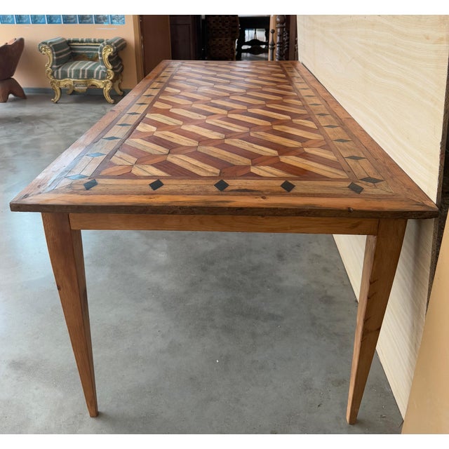 Early 20th Century Early 20th Century Country French Provincial Style Oak Farmhouse Dining Table with Marquetry Top For Sale - Image 5 of 18