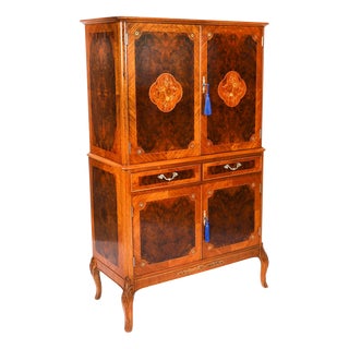 Antique Art Deco Walnut Marquetry Cocktail Cabinet by Epstein, 1930s For Sale