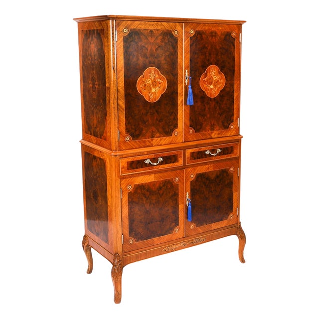 Antique Art Deco Walnut Marquetry Cocktail Cabinet by Epstein, 1930s For Sale