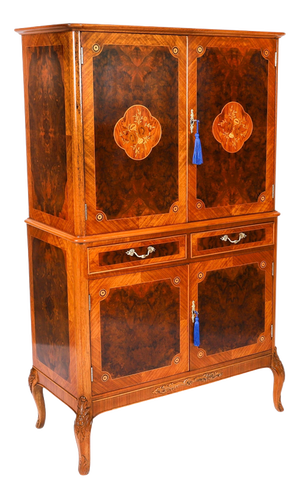Antique Art Deco Walnut Marquetry Cocktail Cabinet by Epstein, 1930s