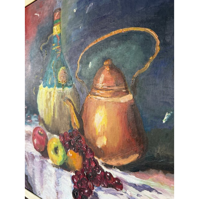 1960s 1960's Mid-Century Wine & Fruits Oil Painting on Masonite Board – Framed For Sale - Image 5 of 15