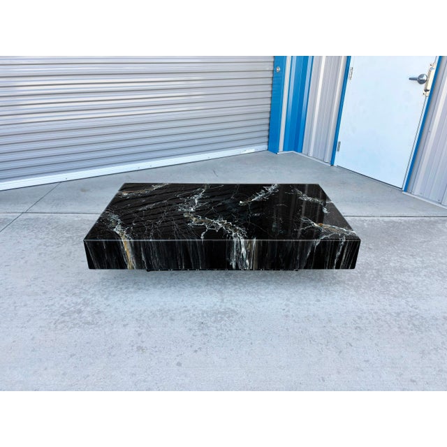 Mid-Century Modern 1970s Italian Black Faux Marble Floating Coffee Table Designed by Willy Rizzo For Sale - Image 3 of 12