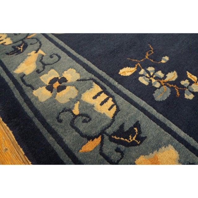 1920s Navy Blue Floral Oriental Antique Chinese Peking Small Rug 3' X 5' 10'' For Sale In New York - Image 6 of 10