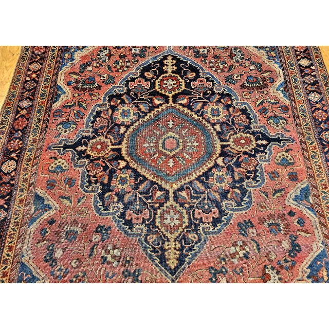 Vintage Farahan Sarouk Rug, Hand-Knotted Wool, Floral Pattern, Rust Red & Blue, 5x7 For Sale - Image 11 of 17