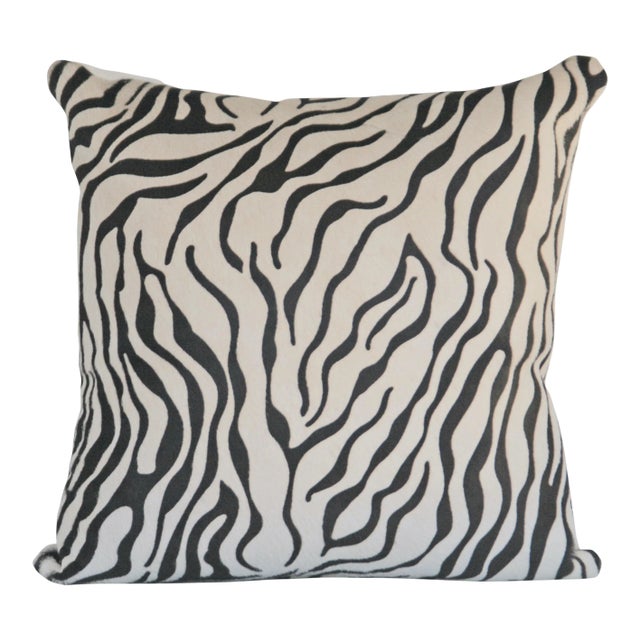 Baby Zebra Black 20" Cowhide Pillow For Sale