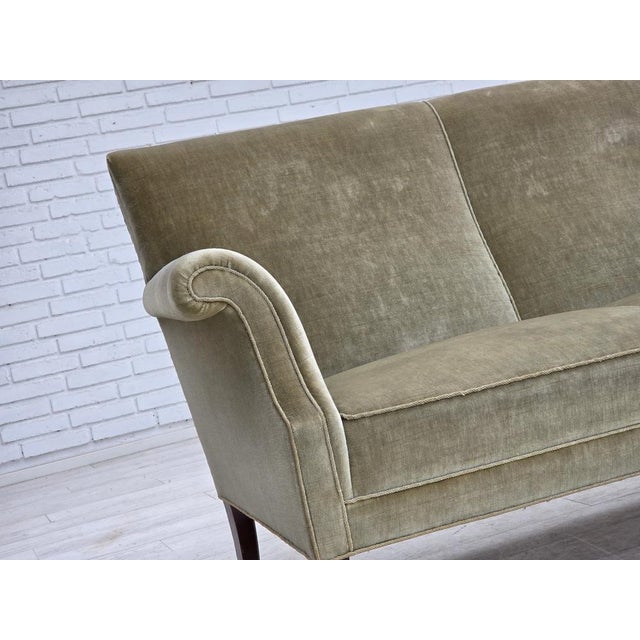 Wood Danish 3-Seater Sofa in Light Green Velour, 1960s For Sale - Image 7 of 18