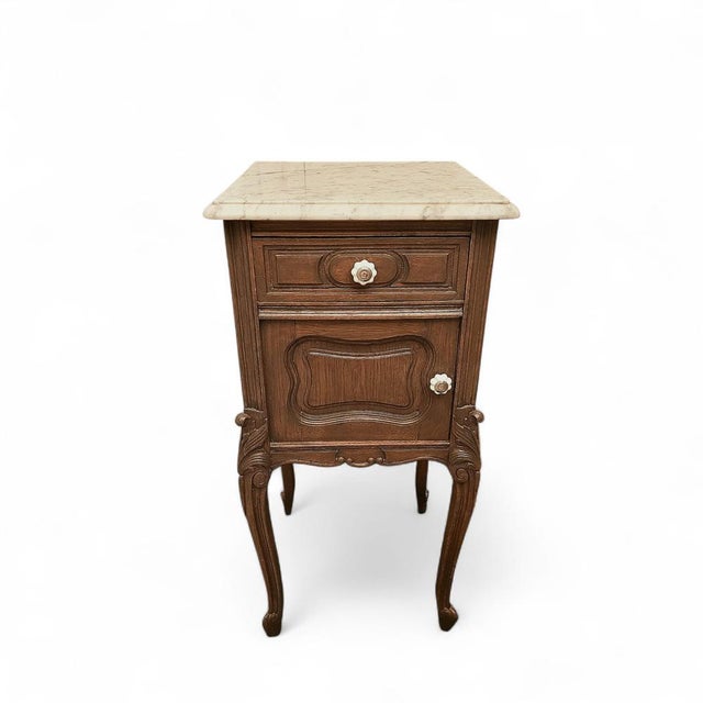 Louis XV French Wooden Bedside Table with Marble Top, 1920s For Sale - Image 18 of 18
