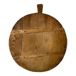 Large Vintage Round Charcuterie Bread Board With Handle For Sale