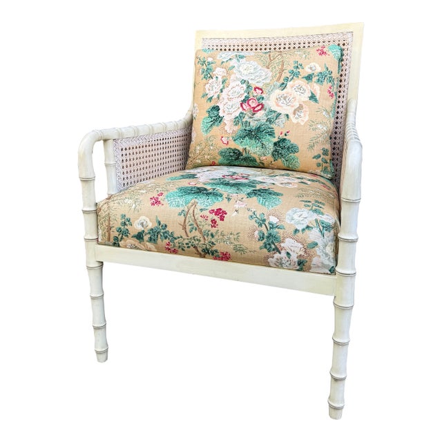 1990s Palecek Faux Bamboo Cane Chair For Sale