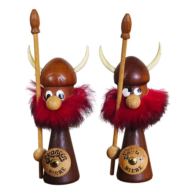 Teak Viking Figurines by Sallingboe for Skansen, Denmark, 1960s, Set of 2 For Sale