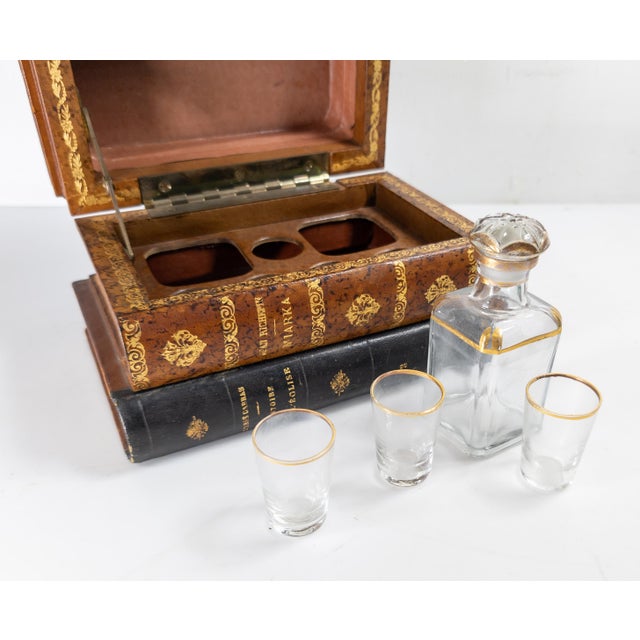 20th Century French Faux Leather Book Box With Bar Set or Tantalus For Sale - Image 11 of 13