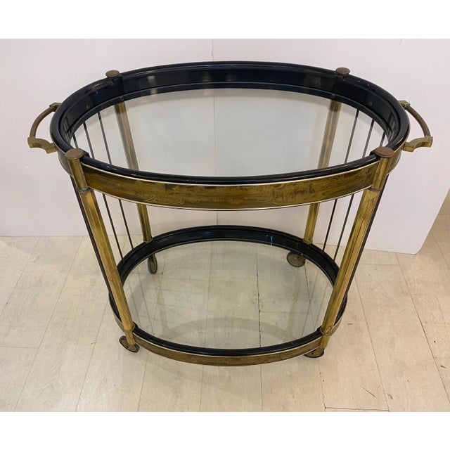 Mid-Century Modern 1970s Bernard Rohne for Mastercraft Acid Etched Bar Cart For Sale - Image 3 of 8