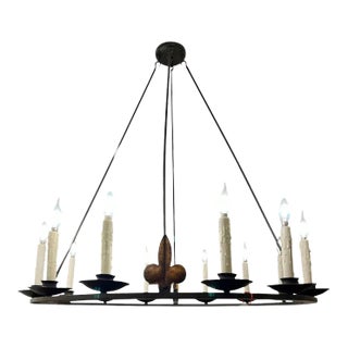 18c Style Spanish Colonial Wrought Iron 12 Lite Chandelier by Randy Esada Designs For Sale