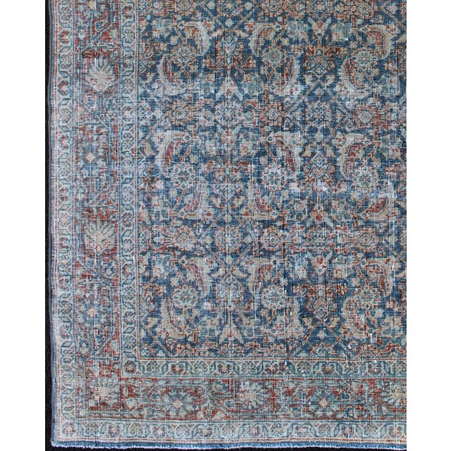 Antique Persian Mahal Rug With All-Over Flower Design in Blue, Red and Ivory 4'3 X 6'4 For Sale - Image 9 of 12