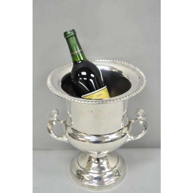 Vintage English Regency Style Silver Plated Urn Twin Handle Champagne Chiller Bar Ice Bucket. Circa Mid 20th Century....