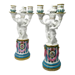 Antique Pair of Minton Staffordshire Porcelain Cherub Candelabra Centerpieces 19th Century