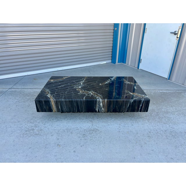 This exquisite vintage rectangular faux marble coffee table, designed by the renowned Willy Rizzo in 1970s Italy, exudes...