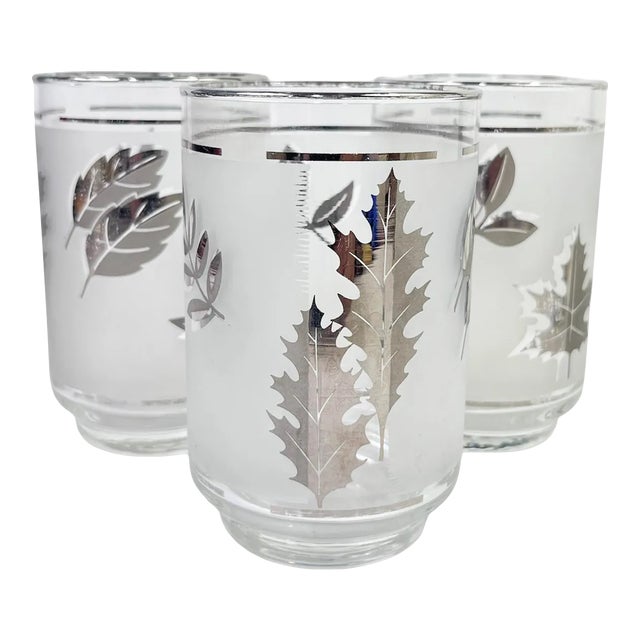 1960s Silver Foliage Tumblers by Libbey- Set of 3 For Sale