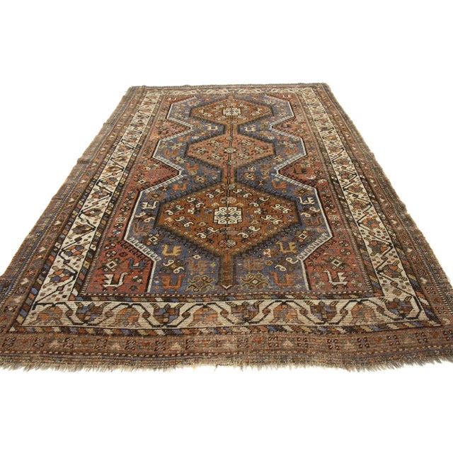 Tribal Antique Persian Shiraz Rug - 04'06 x 06'10 For Sale - Image 3 of 8