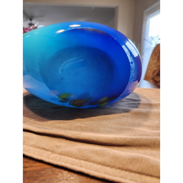 Murano Mid 20th Century Massive 27" Murano Art Glass Vase- 13lb Cobalt & Aqua Confetti Statement Piece For Sale - Image 4 of 8
