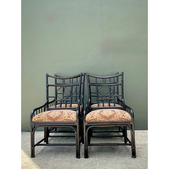 Palecek Vintage Palecek Medallion Back Rattan Chairs - Set of 4 For Sale - Image 4 of 15
