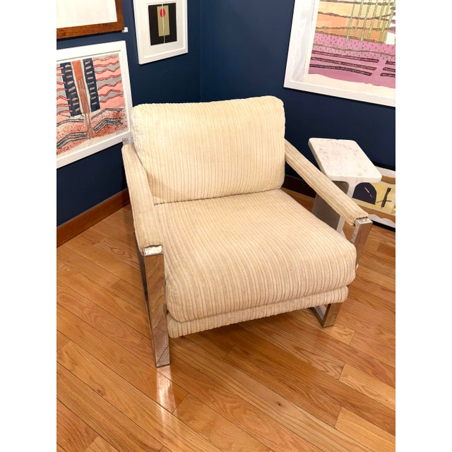 Milo Baughman Chrome Frame Lounge Chair in Newer Cream Chanel Upholstery For Sale - Image 4 of 4