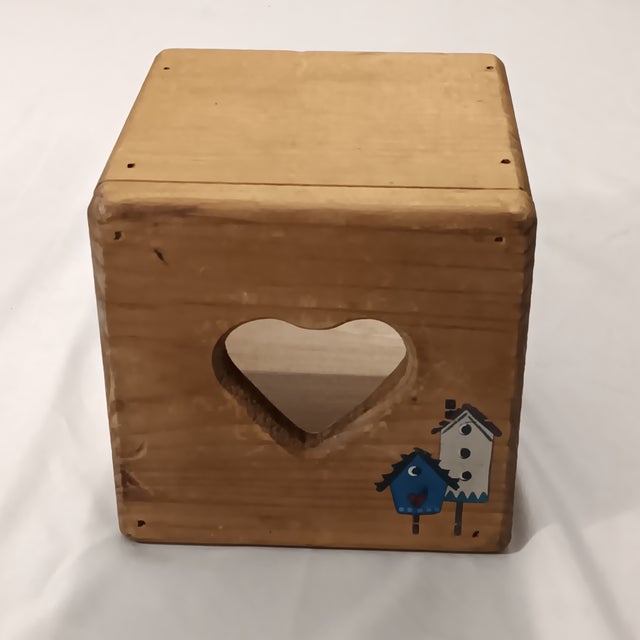 Mid 20th Century Natural Hardwood Square Painted Tissue Box Cover For Sale - Image 9 of 10