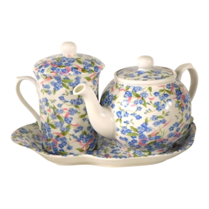 1980s David Michael China Set of a Teapot, Serving Tray and Covered Teacup