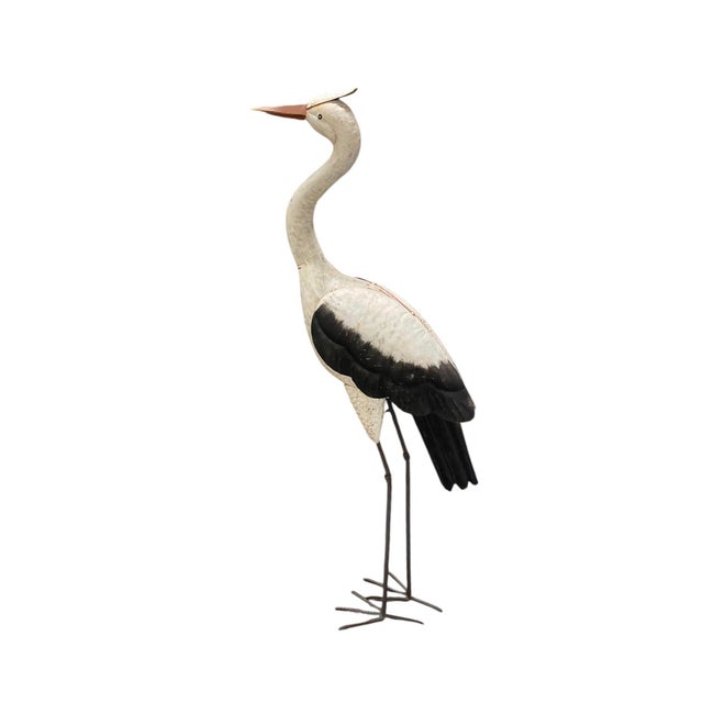 2000 - 2009 Vintage Hand-Painted Sheet Metal Crane Garden Sculpture For Sale - Image 5 of 12