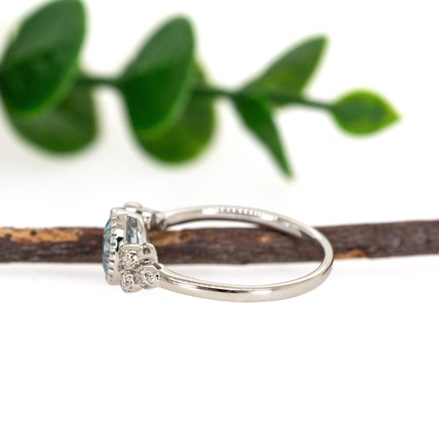 2020s Brazilian Aquamarine and Natural Diamond Ring in 14k Solid Gold | Round 6.5mm, Size 6.75 For Sale - Image 5 of 7