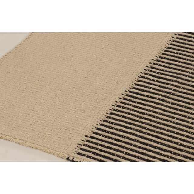 Contemporary Rug & Kilim's Contemporary Minimalist Rez Kilim With Black & Beige Stripes For Sale - Image 3 of 10