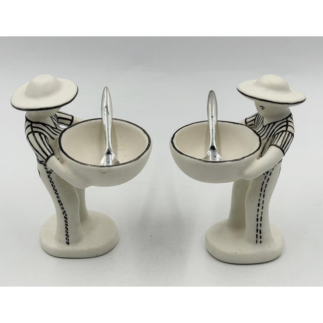 Contemporary 1990s Emilia Castillo "The Couple" Bisque Porcelain & Sterling Silver Salt Cellars - 4 pcs For Sale - Image 3 of 18