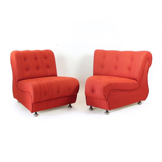 Vintage Space Age Modular or Sectional Curved Sofa in Red Fabric, Tatra Czechoslovakia 1970s, Set of 4 For Sale - Image 6 of 17