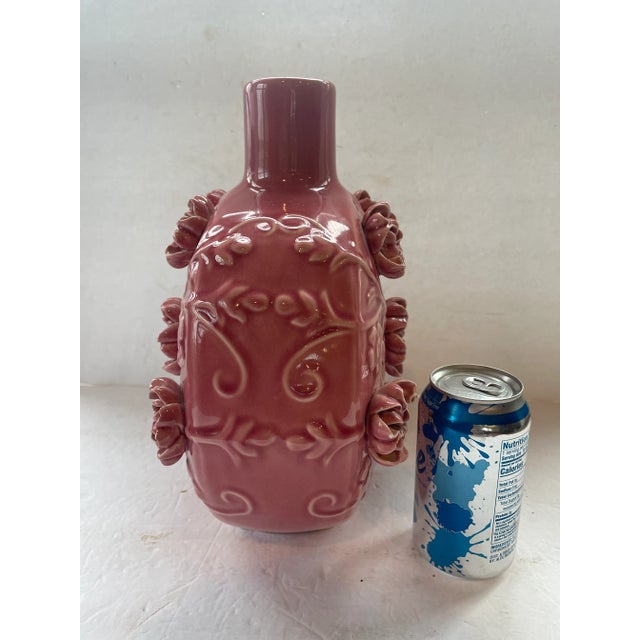 Chinese Porcelain Vase Hand Sculpted Pink Flowers For Sale - Image 4 of 10