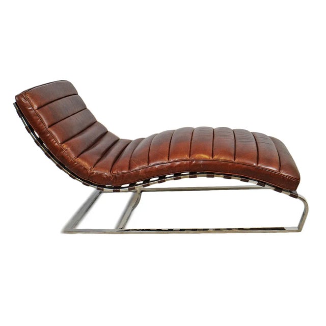 Mid-Century Modern Bradley Chestnut Leather & Chrome Midcentury Modern Chaise For Sale - Image 3 of 9