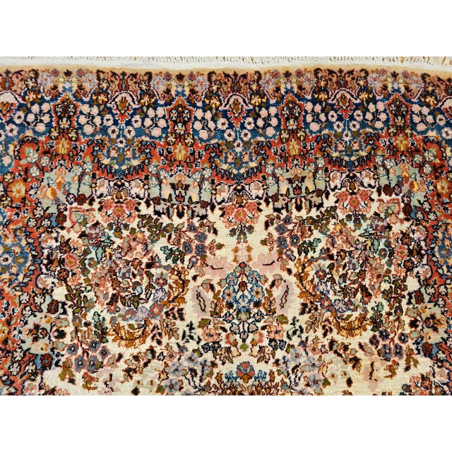 Vintage Persian Kerman Lavar Rug, Hand-Knotted Wool & Silk, Allover Floral Pattern, Ivory & Blue, 4x7 For Sale - Image 13 of 17