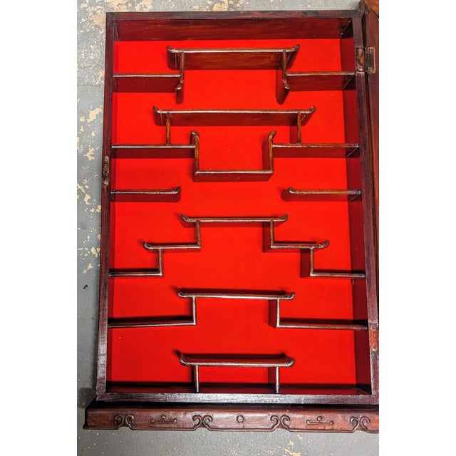 1970s 1970s Chinese Carved Hardwood Shadow Box Curio Display Cases,2 Pieces For Sale - Image 5 of 14