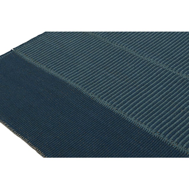 Rug & Kilim’s Contemporary Kilim in Tones of Blue With Stripes and Brown Accents For Sale In New York - Image 6 of 7