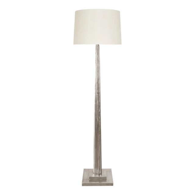 Matthew Izzo Home Capone Silver Leaf Floor Lamp With White Silk Shade For Sale