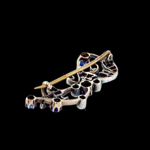 Antique Victorian 9 Karat Gold, Sapphire and Diamond Brooch with Foliate Motif, 1880s For Sale - Image 13 of 18