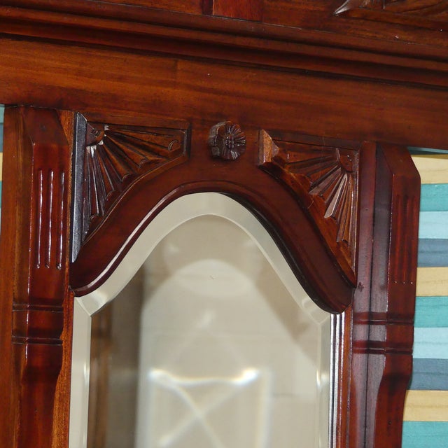 Antique Art Nouveau Mahogany Wardrobe with Beveled Mirror, Chest of Drawers, and Umbrella Stand, 1920s For Sale - Image 16 of 18