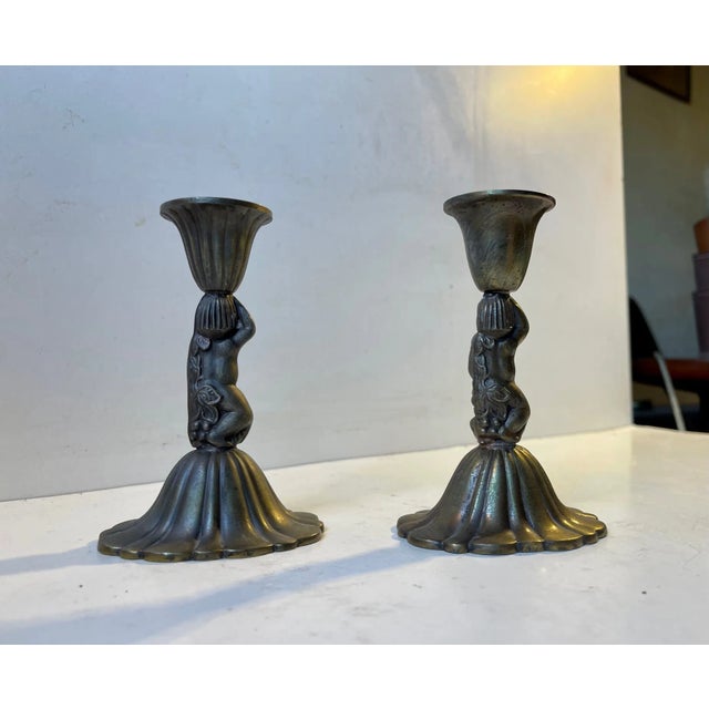 Vintage Italian Candleholders with Cherubs, 1940s, Set of 2 For Sale - Image 4 of 9