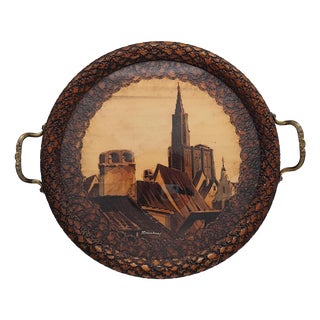 Vintage Serving Tray with Brass Handles, 1942 For Sale
