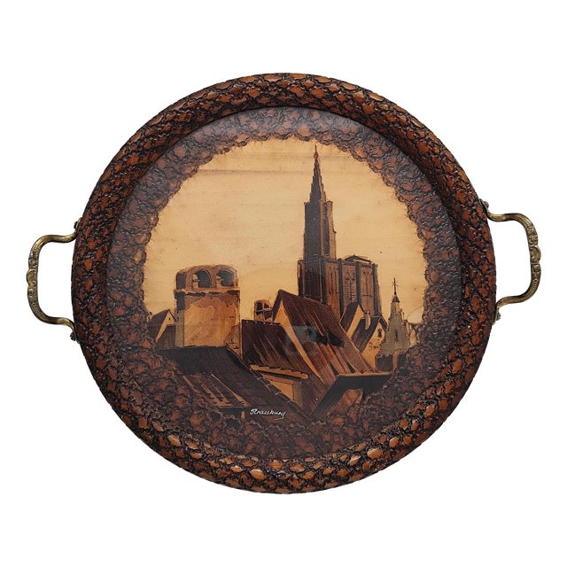 Vintage Serving Tray with Brass Handles, 1942 For Sale