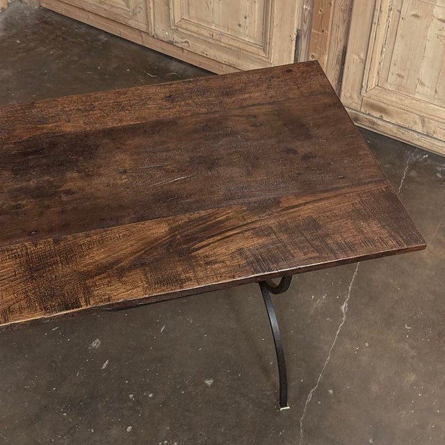 Country French Hand Forged Iron Dining Table With Antique Oak Top For Sale - Image 18 of 18