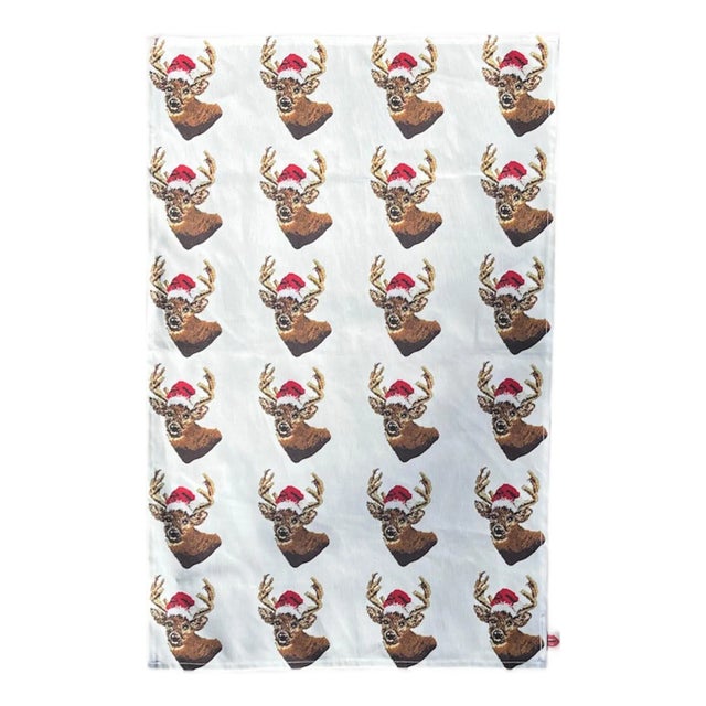 Contemporary Linen-Cotton "What the Buck?" Custom Made Tea Towel, Original For Sale