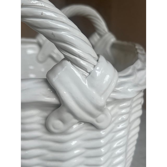 1960s Vintage Ceramic Italian Basket With Handles For Sale - Image 5 of 8