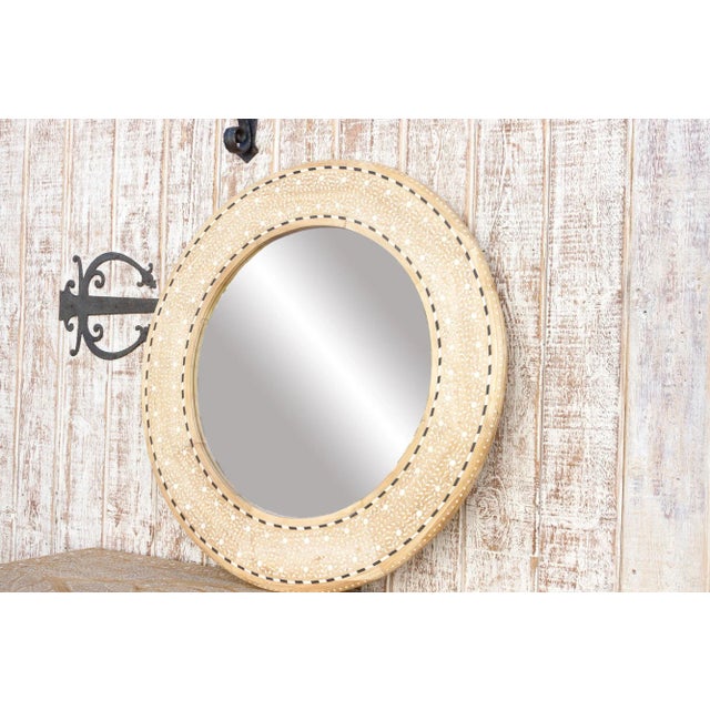 Farmhouse Bleached Farmhouse Zellige Round Inlay Mirror For Sale - Image 3 of 8