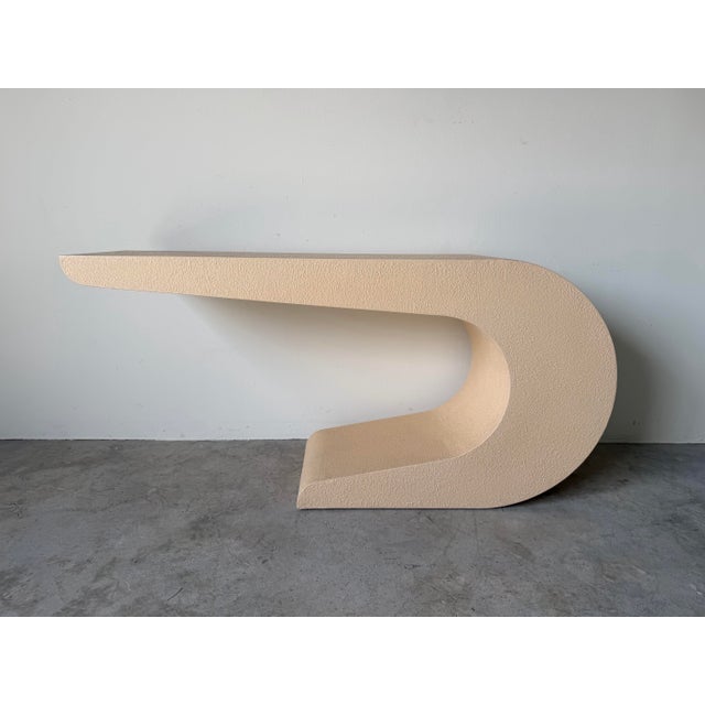 1980’s Postmodern Plastered Wood Geometric Waterfall Console Table For Sale - Image 4 of 12